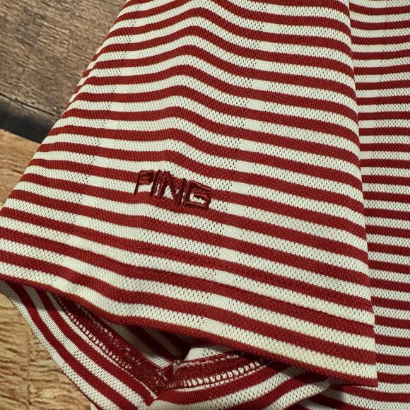 Ping Collection Polo Shirt Large Red Striped Dry Fiber Dynamics Golf Outdoors - Picture 2 of 8